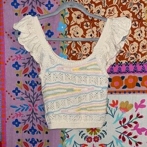 ZARA Cream Multicolor Ruffled Crop Top